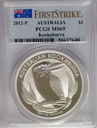 Pcgs 2012 P First Strike Australia Kookaburra $1 Dollar Ms69 Silver 1oz 999 Coin photo
