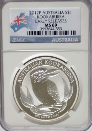 Ngc 2012 P Australia Kookaburra $1 Ms69 Early Releases Silver 1oz 999 Perth photo