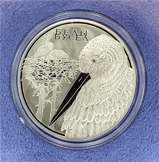 Belarus: Silver Proof Coin,  White Stork 20 Rouble,  Limited Mintage W/coa photo
