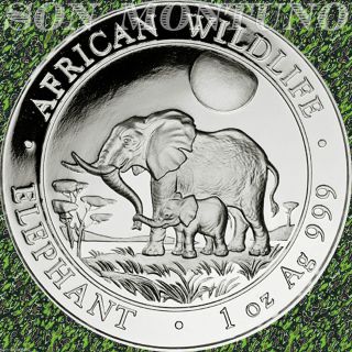 2011 Somalia African Wildlife Elephant 1 Troy Oz.  999 Silver Bu Coin In Airtite photo
