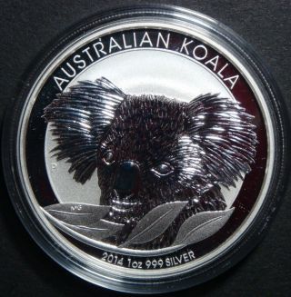 2014 - 1 Oz Australia Koala Perth Brilliant Uncirculated Fine Silver Coin photo