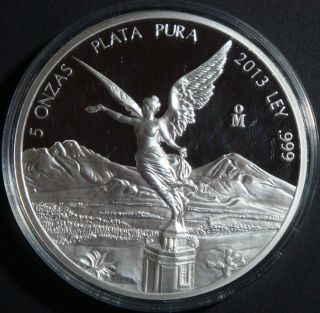 2013 - 5 Oz Mexican Libertad Brilliant Uncirculated Proof Bullion Silver Coin photo