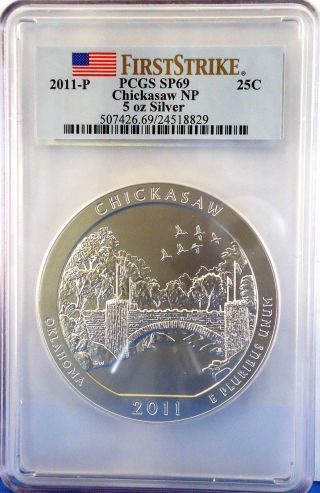2011 - P Chickasaw America The 5 Oz Silver Specimen Coin Certified Sp69 photo