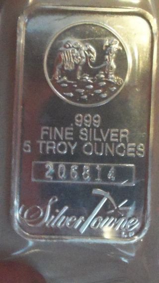 5 Oz.  999 Silver Bar With Serial Number 2068142.  00 photo