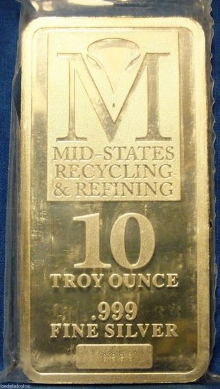 Mid - States Recycling And Refining 10 Troy Ounce.  999 Fine Silver Bar Sab Sh59 photo
