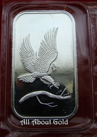 Solid Silver Bar 1 Troy Oz Silvertowne.  999 Fine Bald Eagle Burro Mirror Finish photo