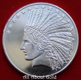 Solid Silver Round 1 Troy Oz Indian Head Liberty Bald Eagle.  999 Pure Proof - Like photo