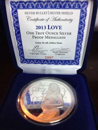 Silver Bullet Silver Shield Love / Oz Silver Proof Coin photo