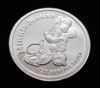 1 Mickey & Minnie Walt Disney Small 1/20oz Pure.  999 Silver Coin Disney +bag.  ` photo