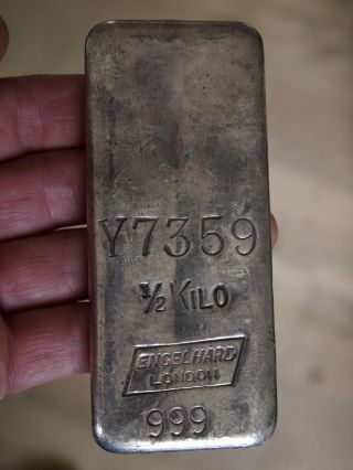 Engelhard - London ½ Kilo Old Pour Silver Bar 999/1000 Rare photo