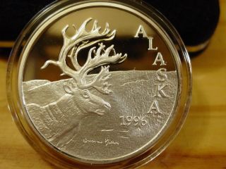 Alaska Official State 1996 Caribou.  999 Silver Proof 1 Troy Oz Medallion photo