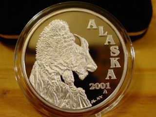 Alaska Official State 2001 Mt.  Goat.  999 Silver Proof 1 Troy Oz Medallion photo