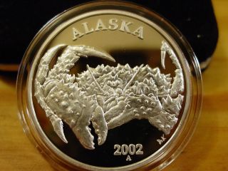 Alaska Official State 2002 Alaskan King Crab.  999 Silver Proof 1 Troy Oz photo