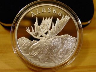 Alaska Official State 1998 Bull Moose.  999 Silver Proof Troy Oz Coin 1459 photo