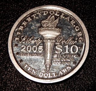 2005 1 Troy Ounce $10 Liberty Dollar 999 Silver Round photo