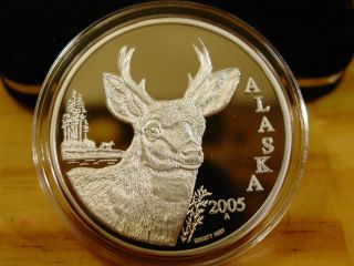 Alaska Official State 2005 Sitka Deer.  999 Silver Proof 1 Troy Oz Coin Rd photo