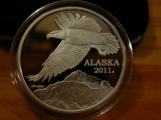 Alaska Official State 2011 Eagle.  999 Silver Proof 1 Troy Oz Medallion photo