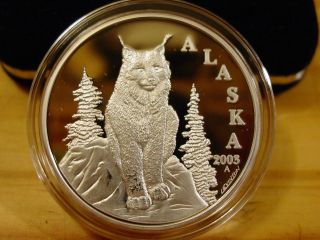 Alaska Official State 2003 Lynx.  999 Silver Proof 1 Troy Oz Medallion Coin photo