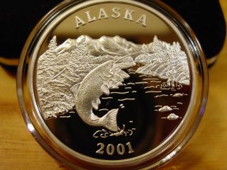 Alaska 2001 Sport Fishing.  999 Silver Proof 1 Troy Oz Medallion photo