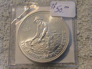 1986.  999% Fine Silver The American Prospector Commemorative Dollar Troy Oz. photo