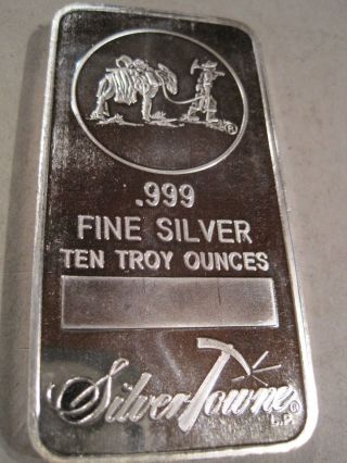 10 Troy Ounce.  999 Fine Silver Bar By Silvertowne photo
