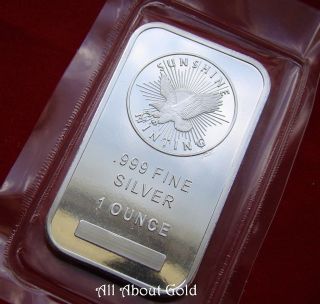 Solid Silver Bar 1 Troy Oz Sunshine Minting Eagle Sunray Design Fine.  999 Bu photo
