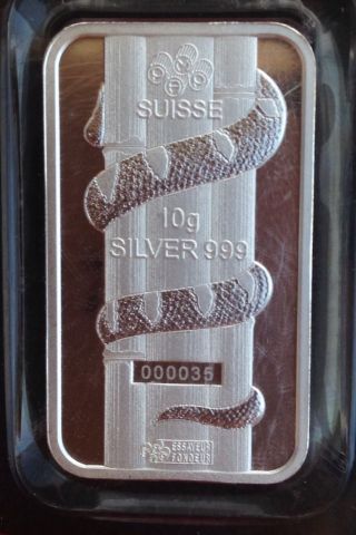 Pamp Suisse Low Serial 000035 10g Lunar Snake Bar In Assay Last One photo