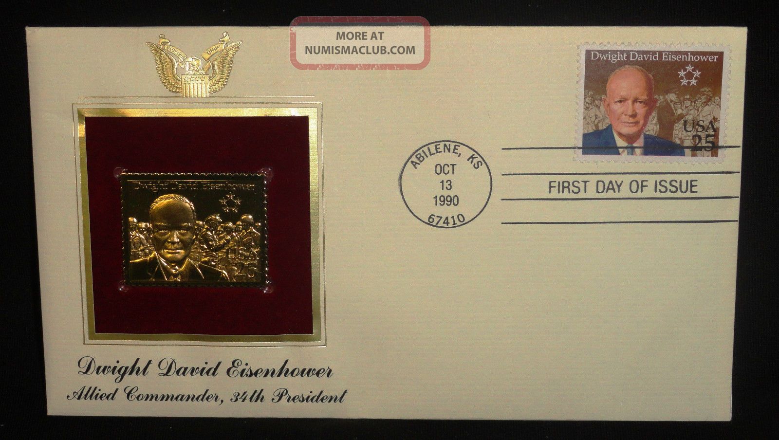 President Eisenhower 22kt Gold Commerorative Stamp 1990 First Day Of ...