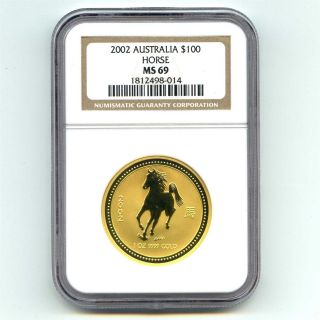 2002 Ngc Ms69 Australia 1 Ounce Gold $100 Horse photo