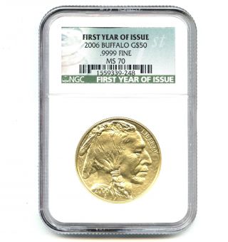 2006 Ngc Ms70 $50 Gold Buffalo.  9999 Fine First Year Of Issue photo