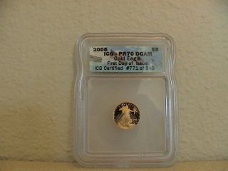 2005 Gold Eagle $5 Icg Pr70 Dcam First Day Of Issue photo