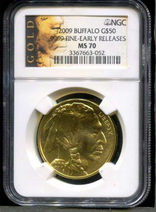 2009 $50 American Gold Buffalo Early Release Ngc Ms - 70 1 Oz. .  9999 Fine Gold photo