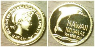 1991 Rhm Commemorative Gold Princess Victoria Kaiulani 100 Dalas Coin photo