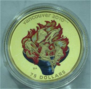Canada 2010 Olympics $75 Dollars Gold Coin Color Olympic Spirit photo