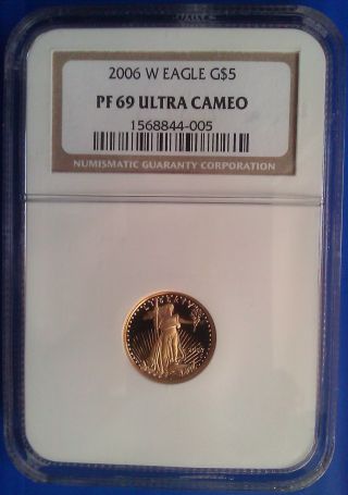 2006 W Ngc Pf69 1/10oz $5 American Eagle Gold Coin Ultra Cameo Luster photo