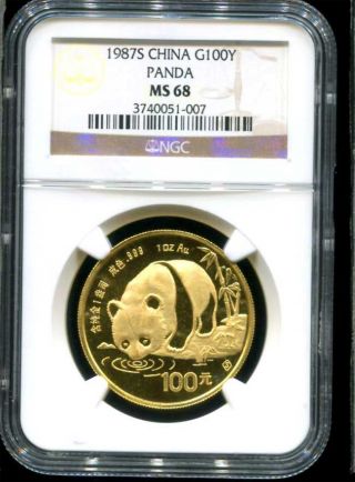 1987s Chinese Gold Panda 100 Yuan Ngc Ms - 68 1 Oz Fine Gold Tough Year photo