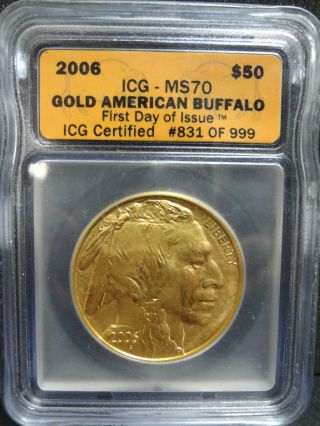 2006 American Buffalo $50.  9999 Fine Gold Coin Icg Ms70 photo