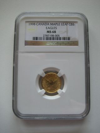 1998 Canada $5 Gold Maple Leaf - Eagles Privy - Ngc Graded Ms68 photo