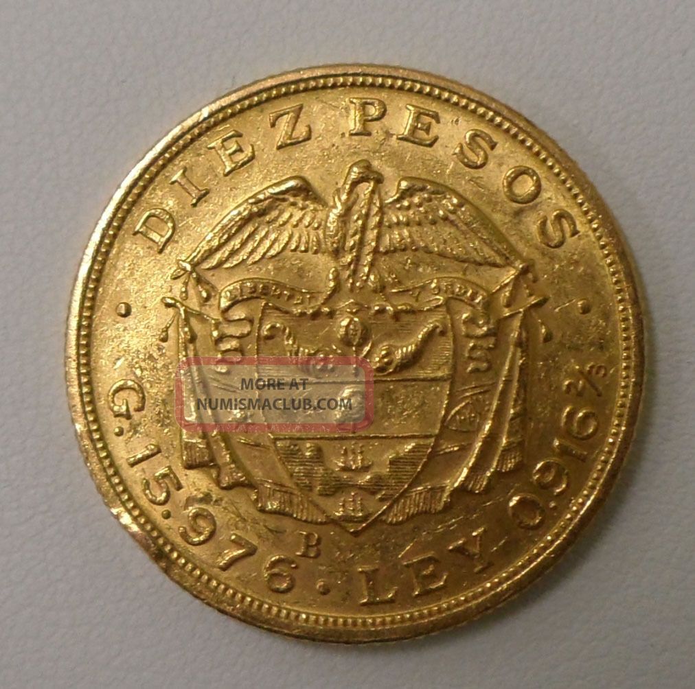 1924 - B Gold (10) Diez Pesos Colombia Simon Bolivar,  Rare South America photo