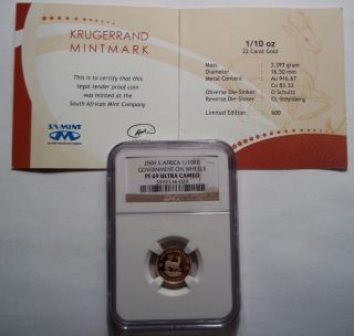 2009 South Africa 1/10 Kr Gold Krugerrand Proof Ngc Pf69 Ucam Mintage Only 600 photo