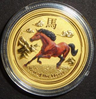 2014 - 1/4 Oz Gold Australia Lunar Year Of The Horse Colorized Bullion Coin photo