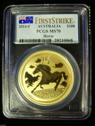2014 - P G$100 Australia Year Of The Horse Gold 1 Oz.  - Pcgs Ms70 First Strike photo