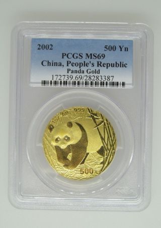 2002 Pcgs Ms69 China People ' S Republic -.  999 Gold Panda - 500 Yn - One Ounce - 1 Ozt photo
