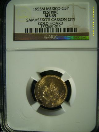 1955m Mexico G5p Gold 5 Pesos - Ngc Ms65 Pq - Samaszko ' S Carson City Gold Hoard photo