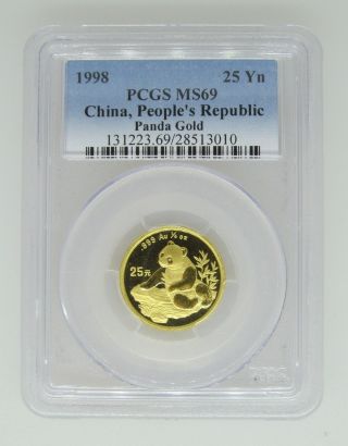 1998 Pcgs Ms69 China People ' S Republic.  999 Gold Panda - 25 Yn 1/4 - Very Rare photo