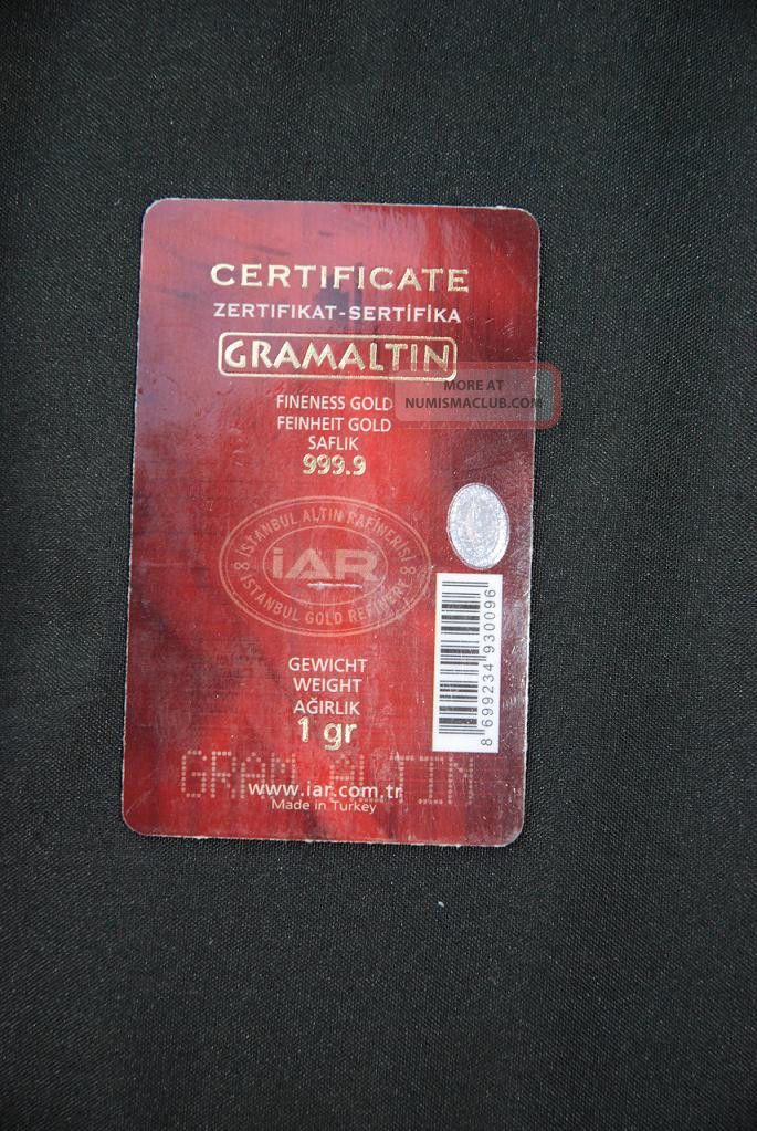 Gold Bar Fine Gold 24kt 999. 9 With Certificate Igr