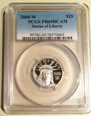 2000 - W Proof $25 American Statue Of Liberty 1/4 Ounce Platinum Pcgs Pr 69 Dcam photo