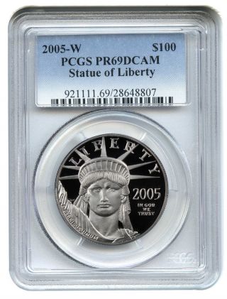 2005 - W Platinum Eagle $100 Pcgs Proof 69 Dcam Statue Liberty 1 Oz photo