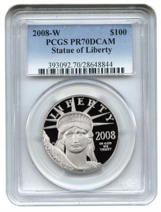 2008 - W Platinum Eagle $100 Pcgs Proof 70 Dcam Statue Liberty 1 Oz photo