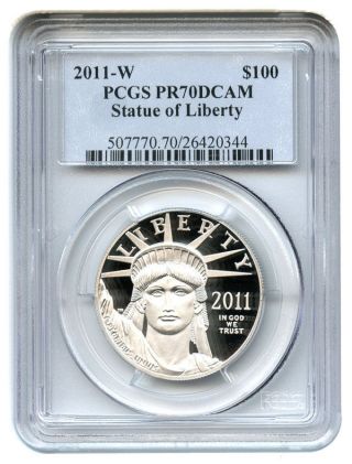 2011 - W $100 Pcgs Pr70 Dcam - Statue Liberty 1 Oz Platinum Eagle photo